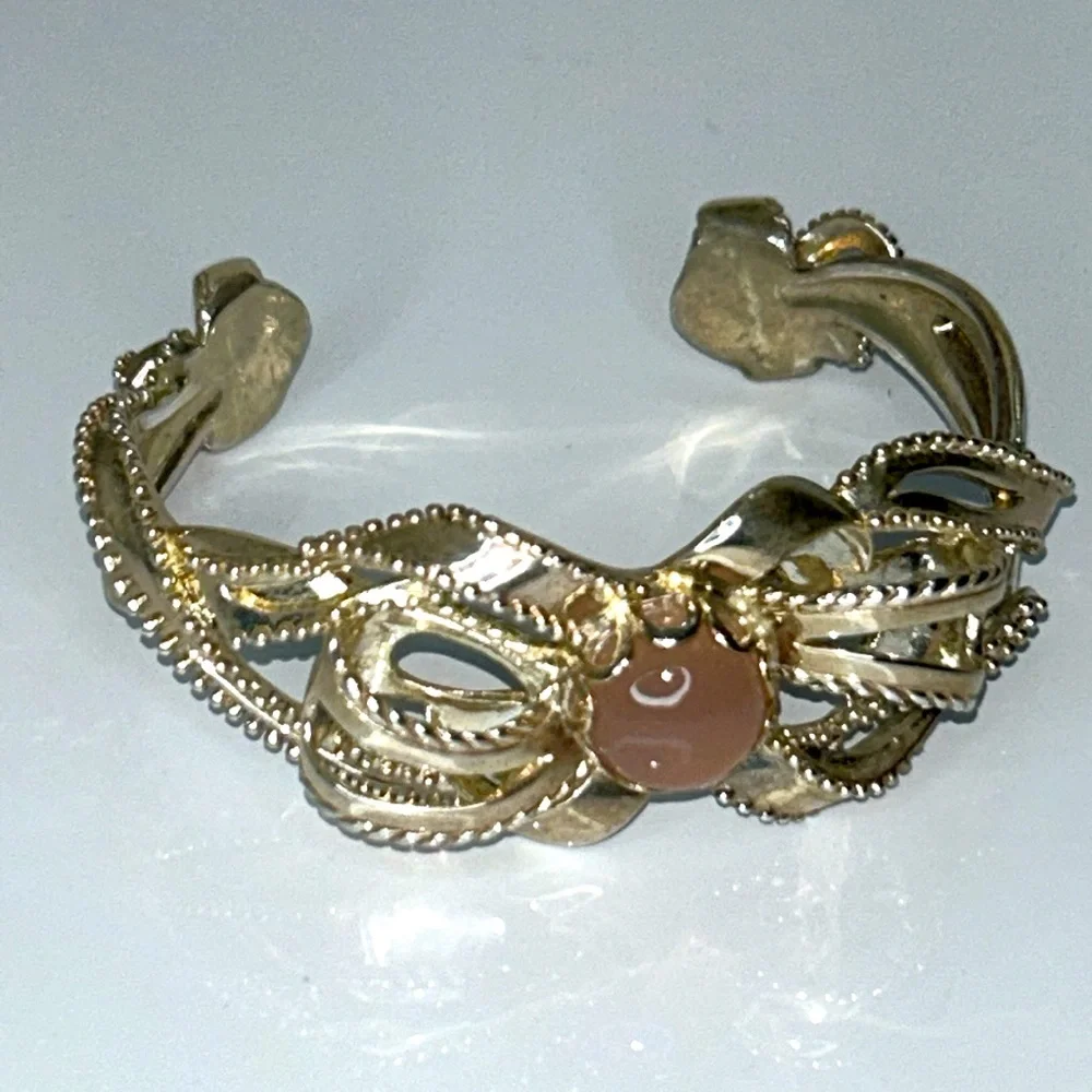 Carolyn Pollack Sterling Silver Genuine Pink Chalcedony Bow Cuff Bracelet Boho